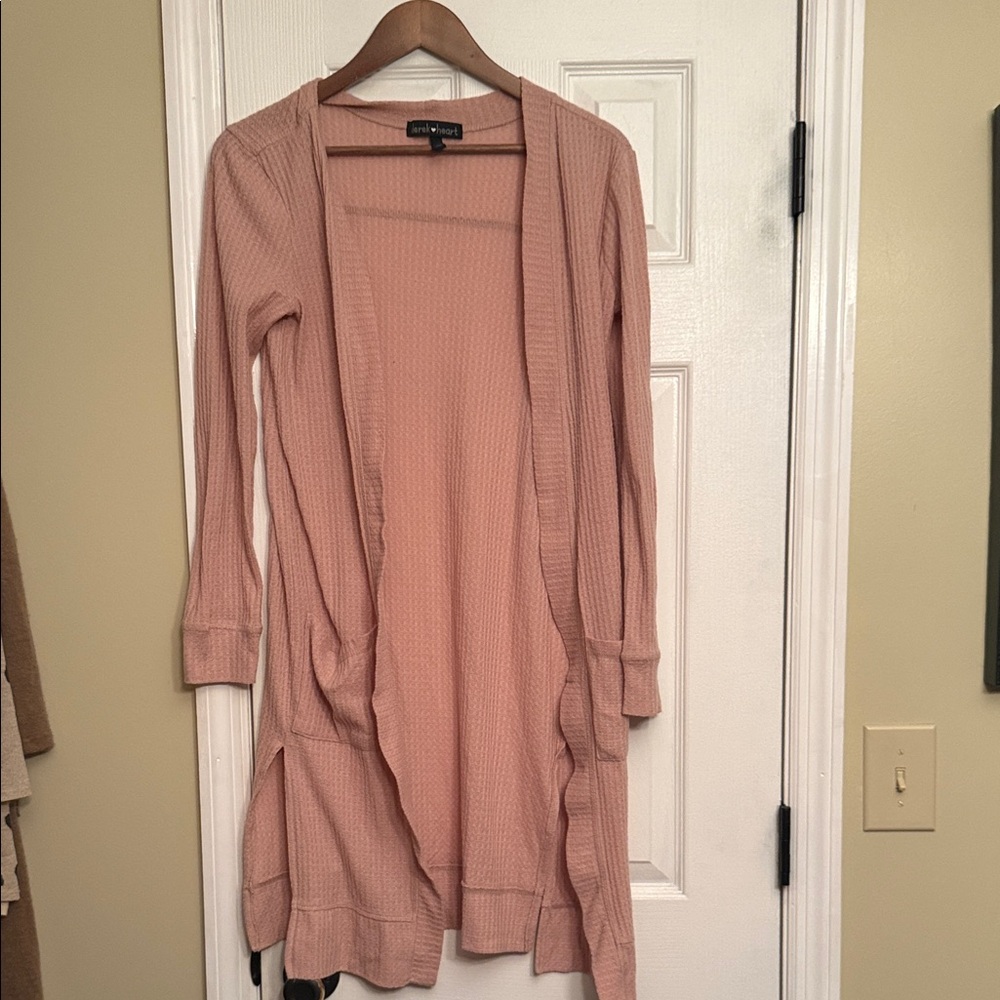 Derek Heart pink medium  Blush waffle knit Cardigan sweater Anthropologie $78